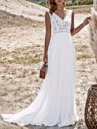 Women’s Wedding Dresses With Lace V Neck | White - Mason Luxor
