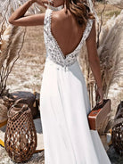 Women’s Wedding Dresses With Lace V Neck | White - Mason Luxor