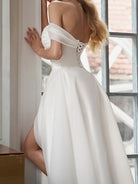 Women’s Wedding Dresses With Off Shoulder Slit | White - Mason Luxor