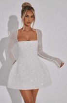 Women’s White Prom Dresses With Long Sleeves | Cocktail - Mason Luxor