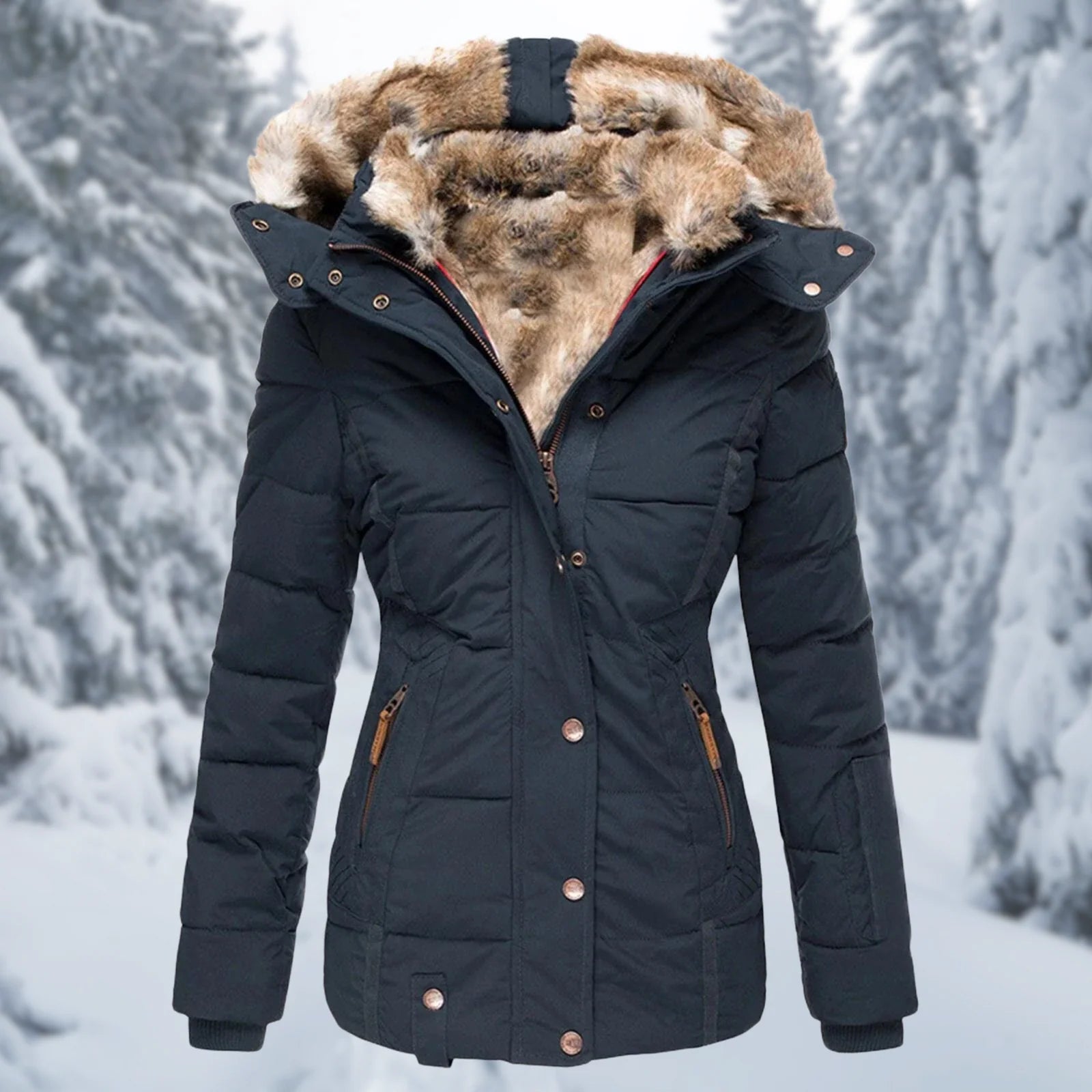 Women’s Winter Jacket With Faux Fur Hood | Quilted - Mason Luxor