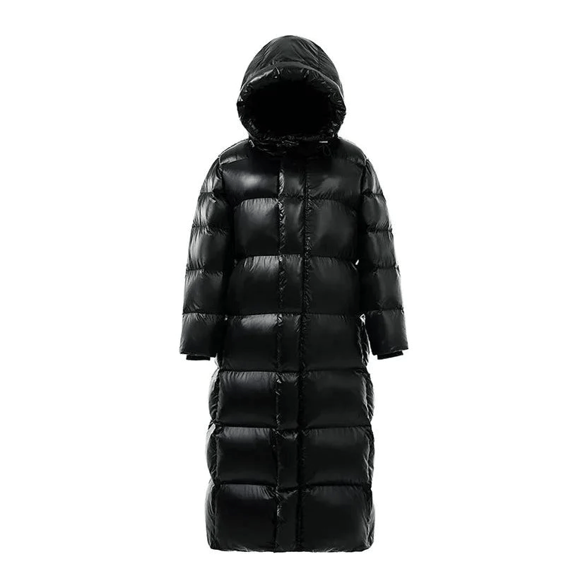 Women’s Winter Long Puffer Jacket With Hood | Black - Mason Luxor