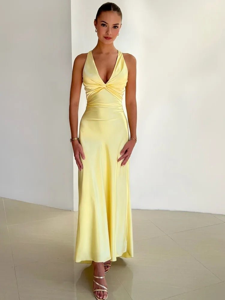 Women’s Yellow Evening Dresses With V Neck | Maxi - Mason Luxor
